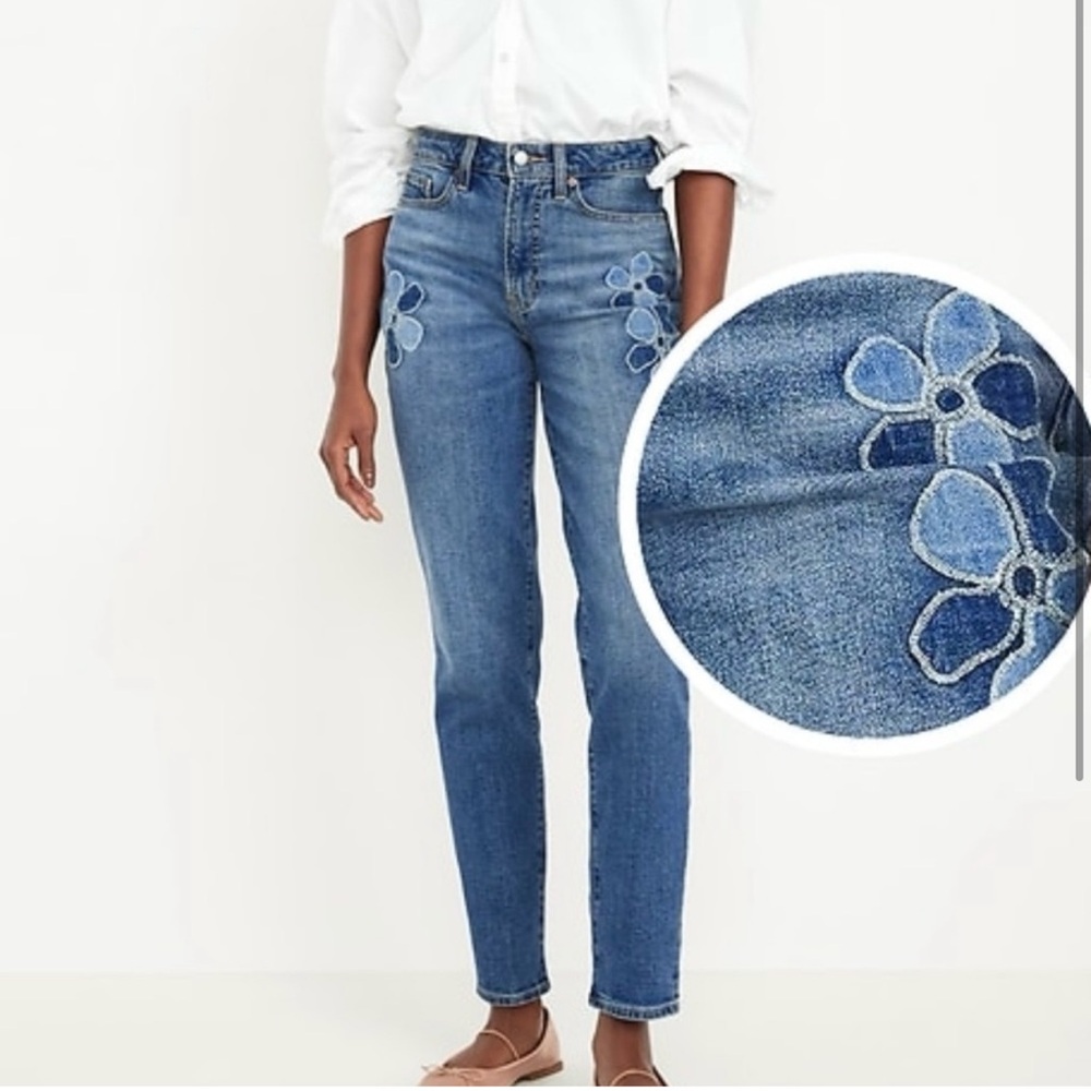 Old Navy Floral Embroidered Blue Jeans